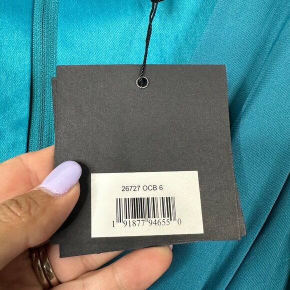 NWT Mac Duggal Jersey Puff Sleeve Cut Out Column Gown Ocean Blue 6 #7747- 48 - Picture 4 of 8